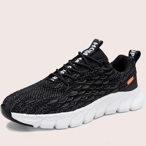 

Men Fish Scales Running Shoes, Black and white