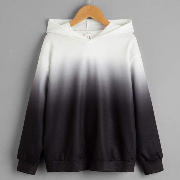 

Boys Ombre Drop Shoulder Hoodie, Black and white