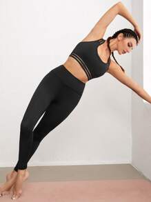 Crisscross Back Solid Sports Set - Black - View 4