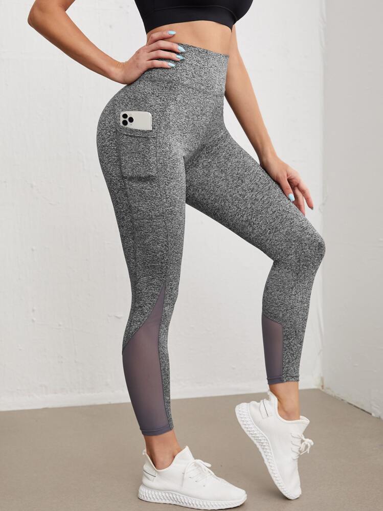 Leggings deportivos con estiramiento alto de malla - Gris - Añade 1