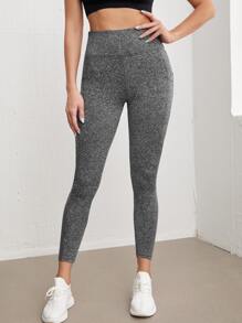 High Stretch Mesh Insert Sports Leggings - Grey - View 4