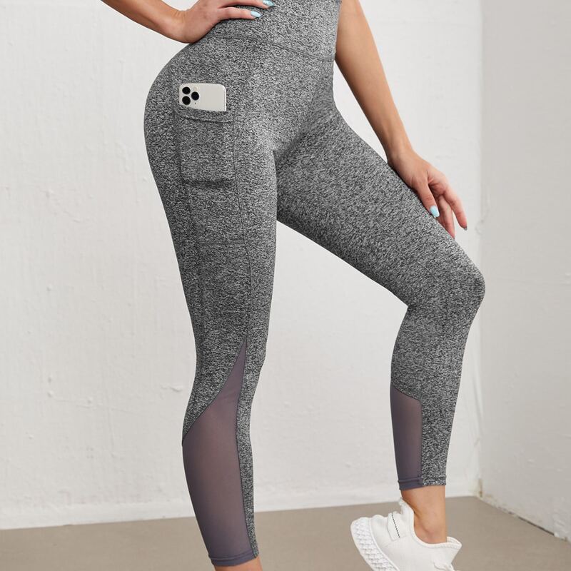 

High Stretch Absorbs Mesh Insert Sports Leggings, Grey