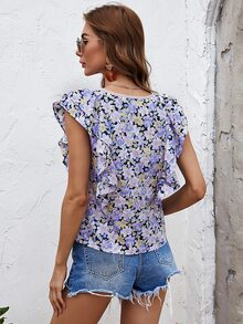 SHEIN LUNE Camisa con estampado floral ribete con fruncido a capas