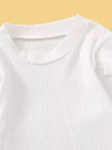 SHEIN Camiseta con ribete de volantes para niña joven - Blanco - Ver 4