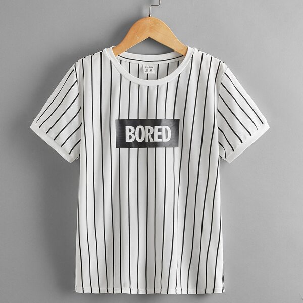 

Boys Striped And Letter Graphic Tee, White
