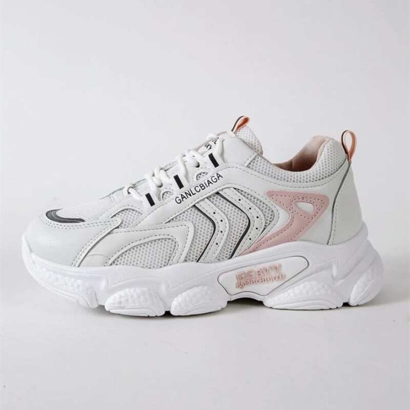 

Letter Graphic Mesh Chunky Sneakers, Pink