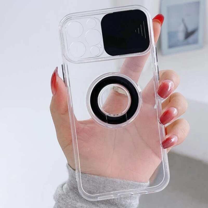 

Contrast Frame Slide Camera Cover Phone Case, Black