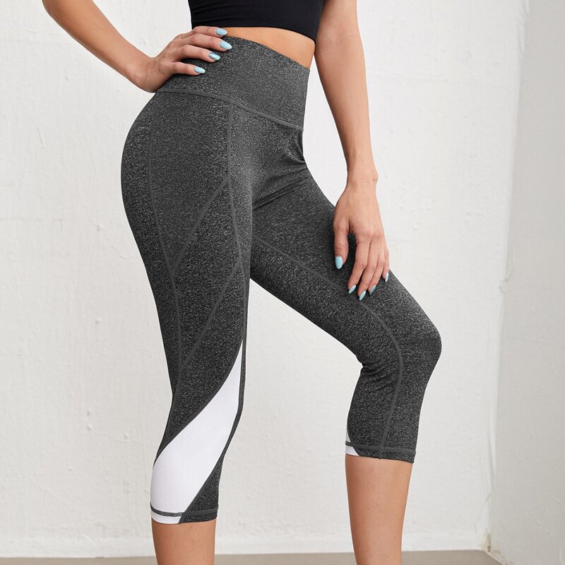 

Absorbs Sweat Breathable Colorblock Sports Leggings, Dark grey