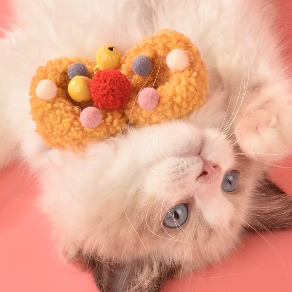 

1pc Pom Pom Decor Pet Bow, Yellow