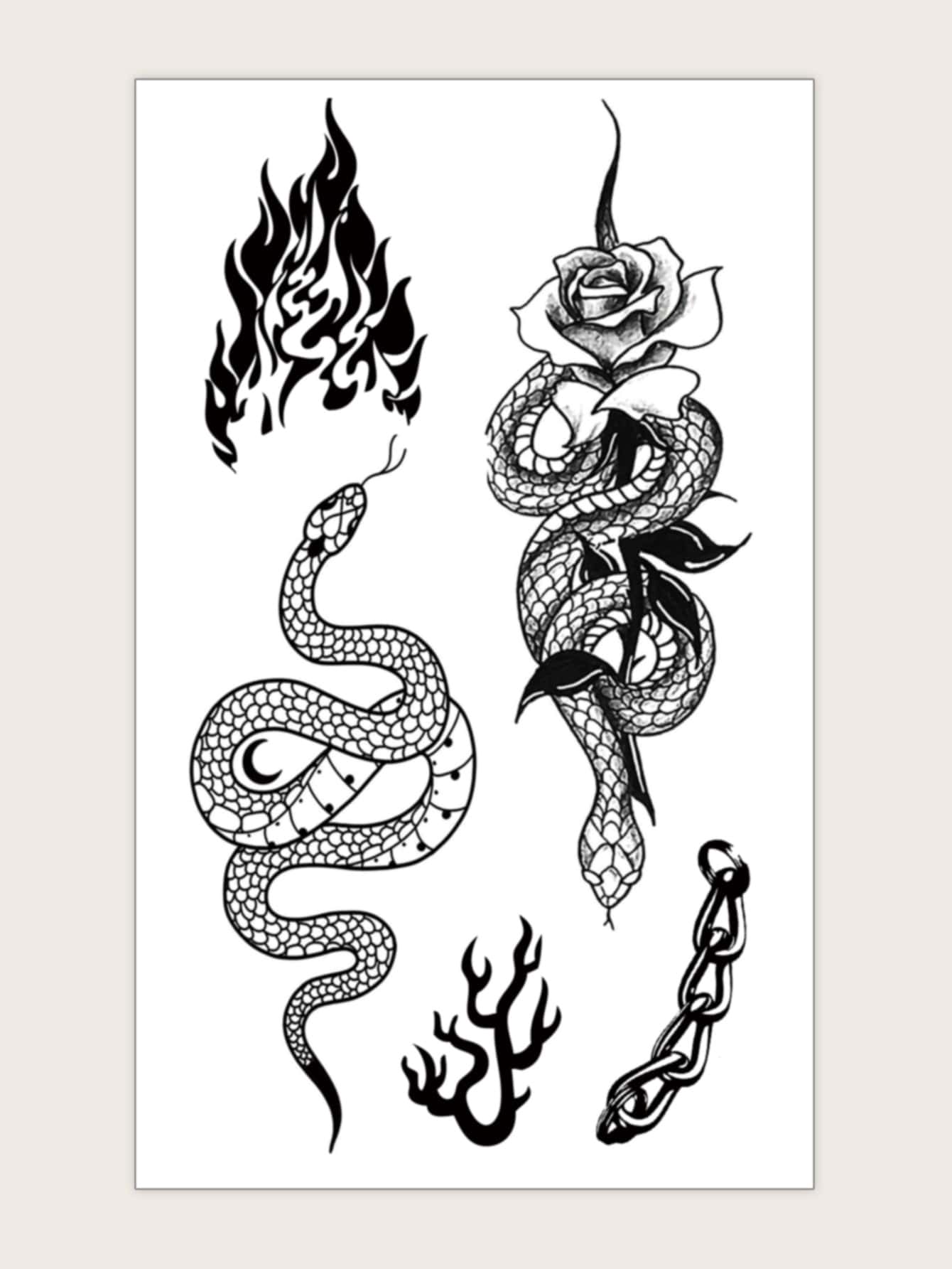 Hình dán xăm, 1 tờ hình xăm tạm thời hình rắn và hoa dành cho phụ nữ, Hình dán xăm động vật dành cho người lớn, Hình xăm giả trông giống thật, dành cho nam, nữ và trẻ em gái - màu đen - Xem 1