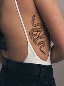 Hình dán xăm, 1 tờ hình xăm tạm thời hình rắn và hoa dành cho phụ nữ, Hình dán xăm động vật dành cho người lớn, Hình xăm giả trông giống thật, dành cho nam, nữ và trẻ em gái - màu đen - Xem 2