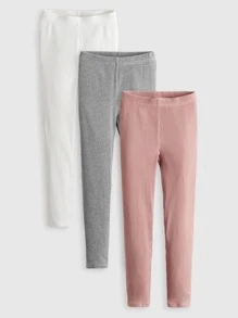 SHEIN Chicas 3 piezas Leggings algodón tejido de canalé - Multicolor - Ver 1