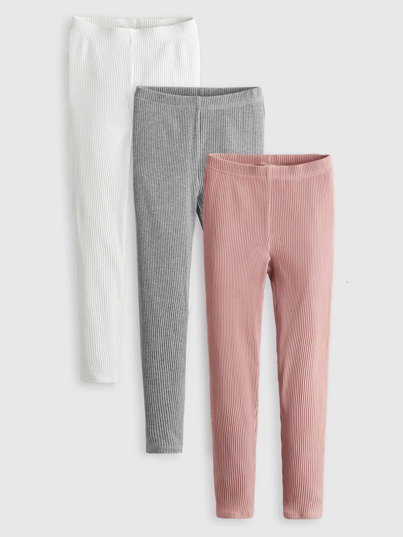 SHEIN Chicas 3 piezas Leggings algodón tejido de canalé - Multicolor - Ver 1