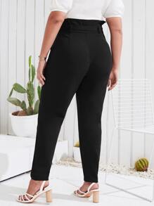 Mulvari Plus Solid Slant Pocket Belted Pants - Black - View 2