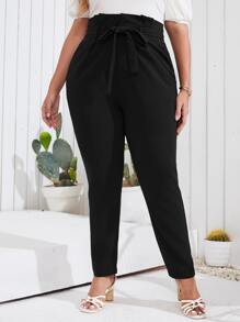 Mulvari Plus Solid Slant Pocket Belted Pants - Black - View 4