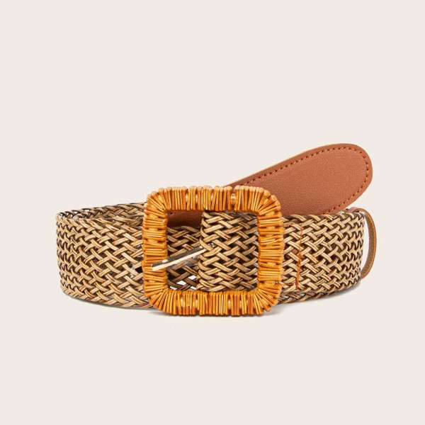 

Geo Buckle Woven Belt, Apricot