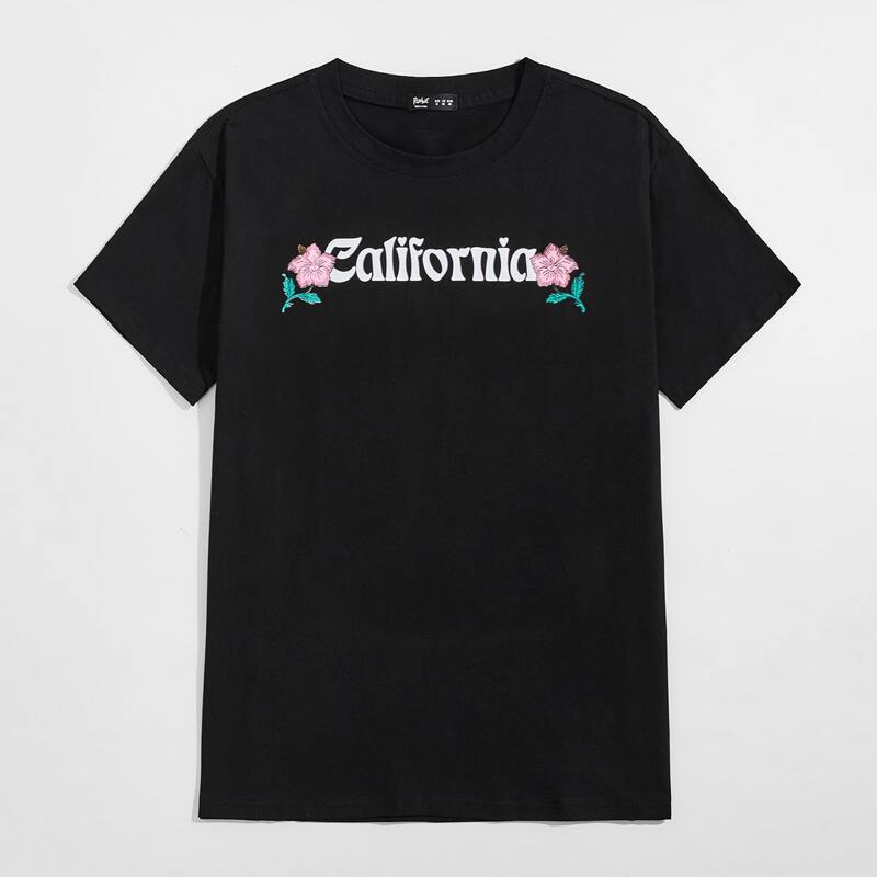 

Guys Letter Floral Graphic Tee, Black