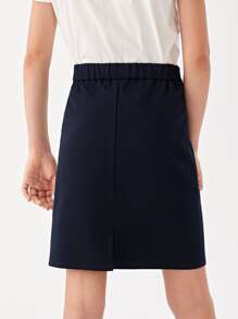 SHEIN Girls Solid Split Hem School Skirt - Navy Blue - View 2