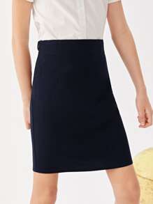 SHEIN Girls Solid Split Hem School Skirt - Navy Blue - View 4