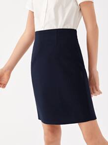 SHEIN Girls Solid Split Hem School Skirt - Navy Blue - View 5