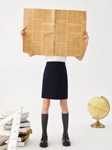 SHEIN Girls Solid Split Hem School Skirt - Navy Blue - View 6