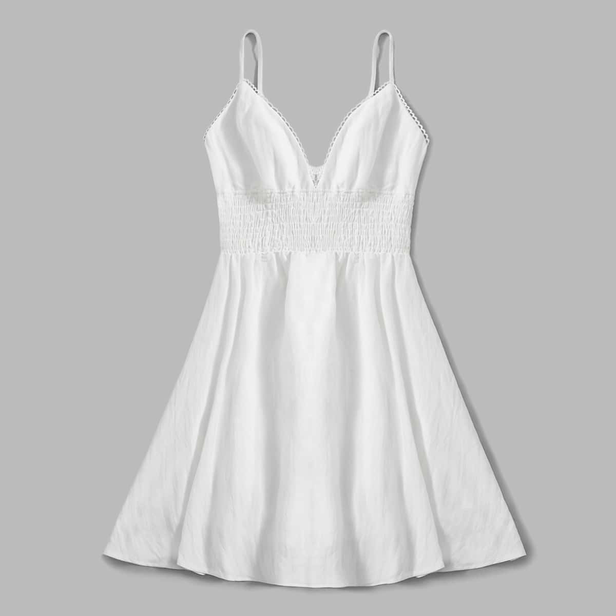 

Solid Shirred Cami Dress, White