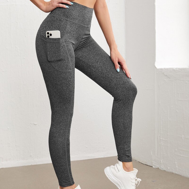 

Breathable Softness Wide Waistband Phone Pocket Sports Leggings, Dark grey