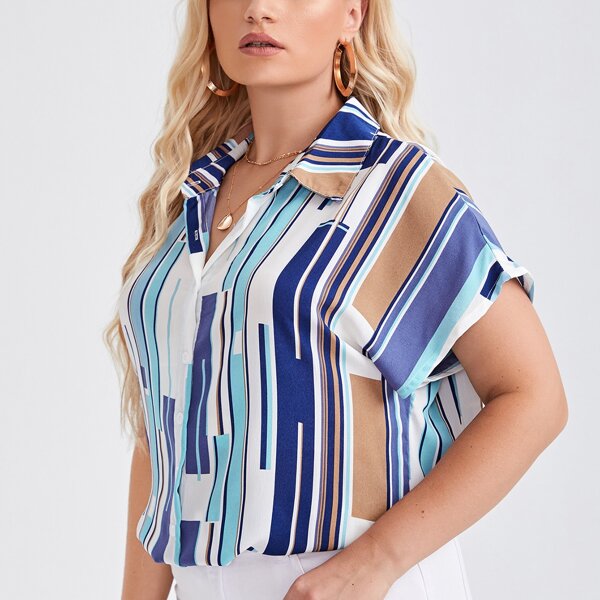 

Plus Striped Batwing Sleeve Blouse, Multicolor