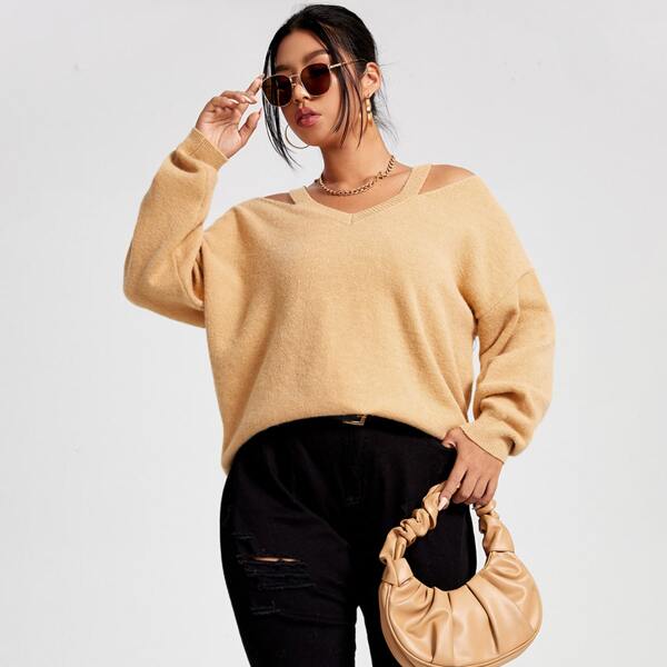 

Plus Cold Shoulder Sweater, Yellow