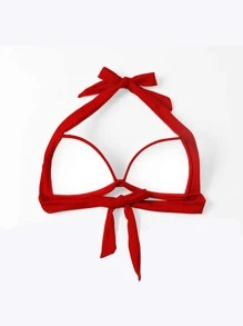Solid Underwire Halter Bikini Top - Red - View 2