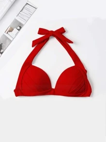 Solid Underwire Halter Bikini Top - Red - View 4