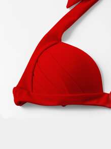 Solid Underwire Halter Bikini Top - Red - View 5
