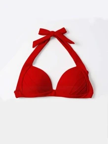 Solid Underwire Halter Bikini Top - Red - View 6