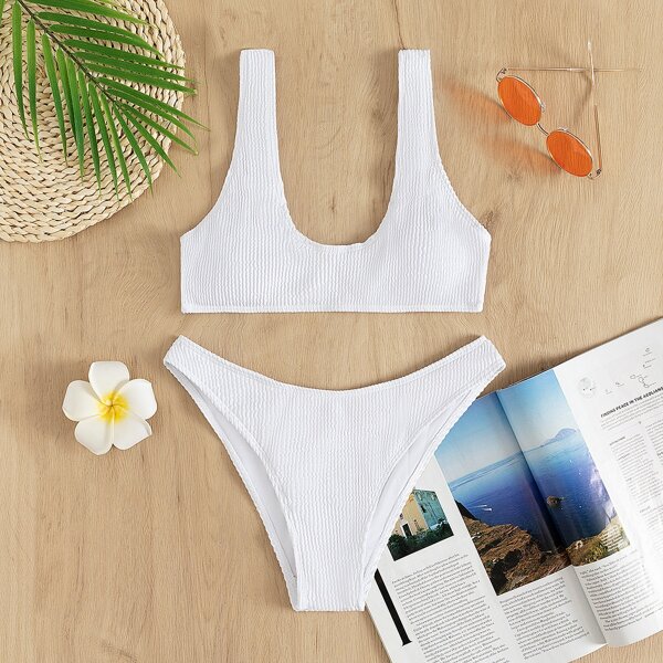 

Solid Rib Bikini Swimsuit, White