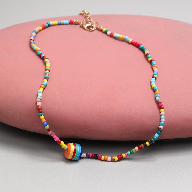 

Color Block Beaded Necklace, Multicolor