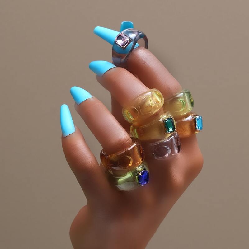 

8pcs Rhinestone Decor Ring, Multicolor