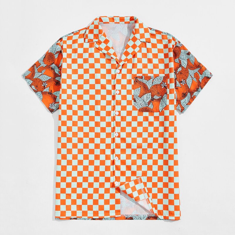 

Guys Fruit & Plaid Print Shirt, Burnt orange