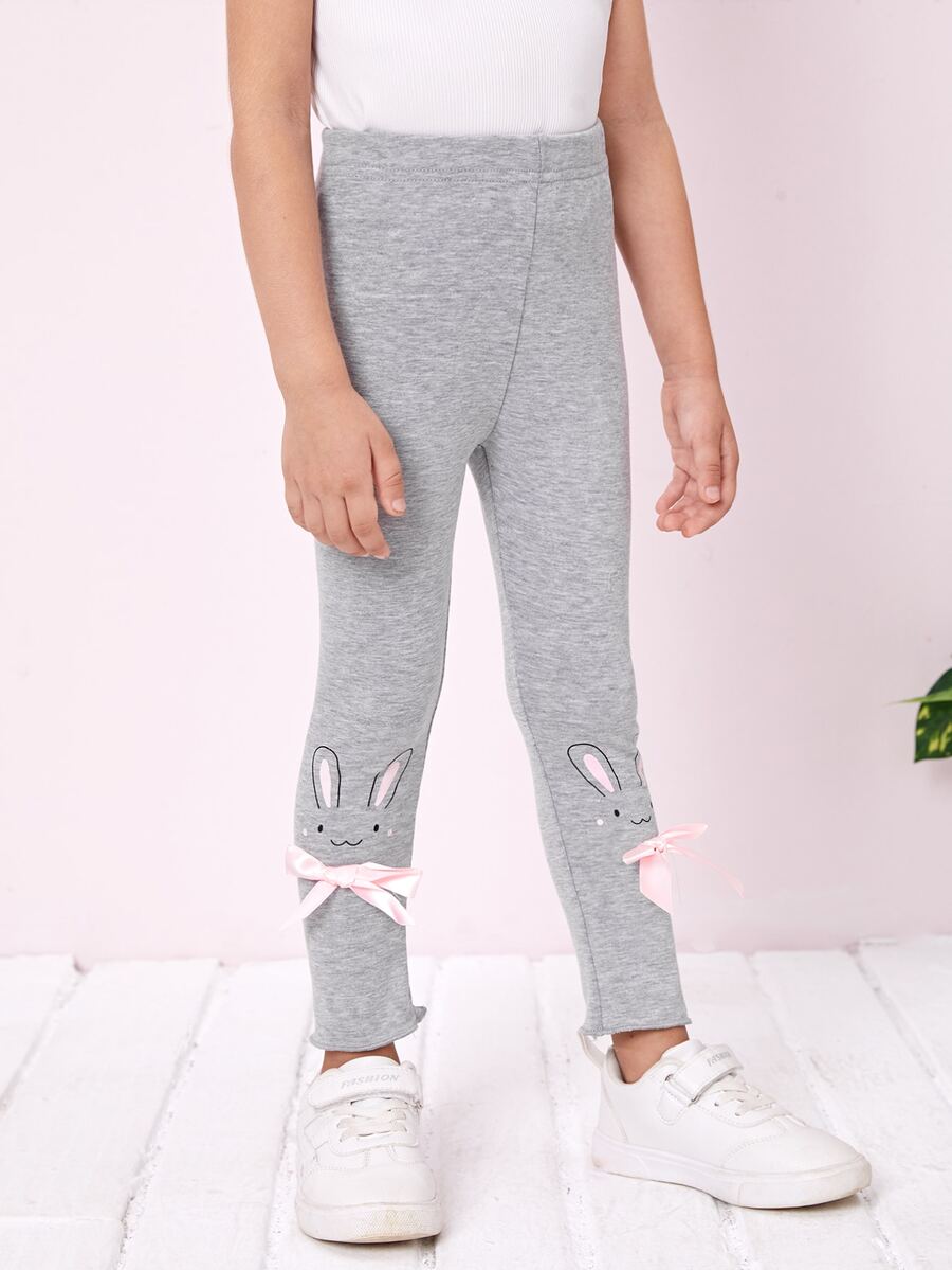 Niñas Leggings con conejo con lazo delantero - Gris Claro - Ver 1