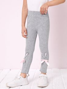 Niñas Leggings con conejo con lazo delantero - Gris Claro - Ver 4