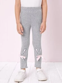 Niñas Leggings con conejo con lazo delantero - Gris Claro - Ver 5