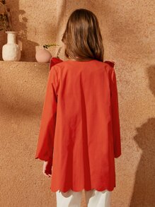 SHEIN Abrigo ribete en abanico con fruncido con estampado geométrico - Naranja Quemada - Ver 3