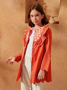 SHEIN Abrigo ribete en abanico con fruncido con estampado geométrico - Naranja Quemada - Ver 1