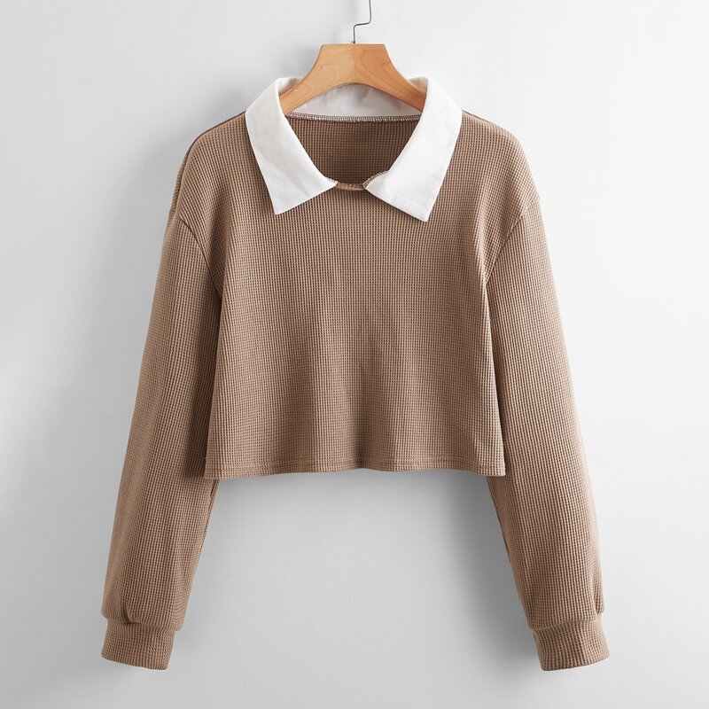 

Contrast Collar Crop Tee, Apricot