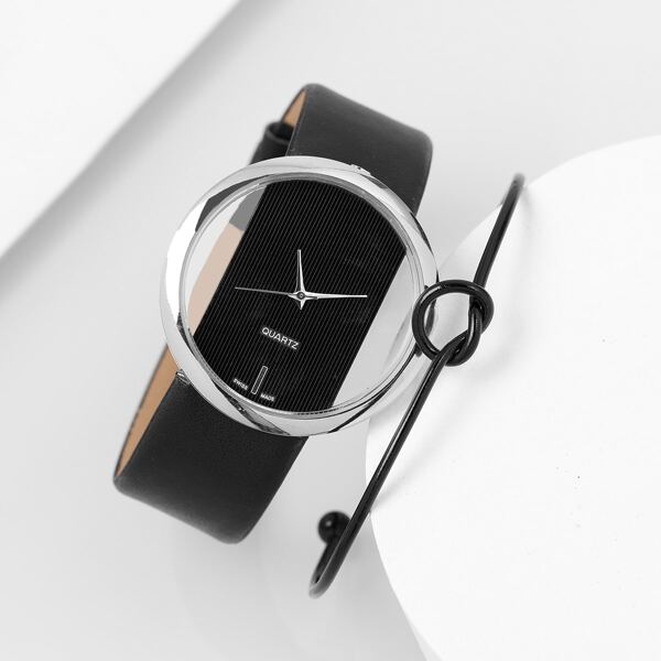 

1pc Simple Round Pointer Quartz Watch & 1pc Bracelet