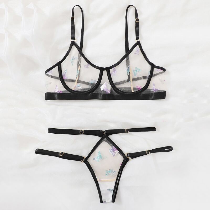 

Butterfly Print Lingerie Set, Black