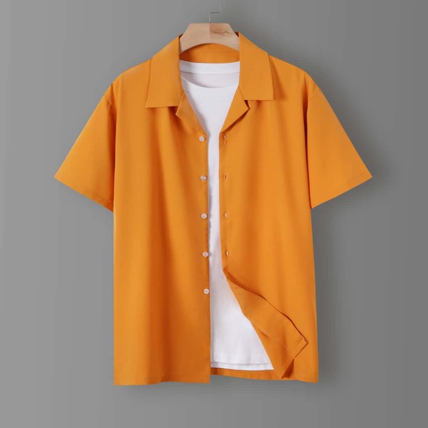 

Men 1pc Solid Lapel Neck Shirt, Yellow