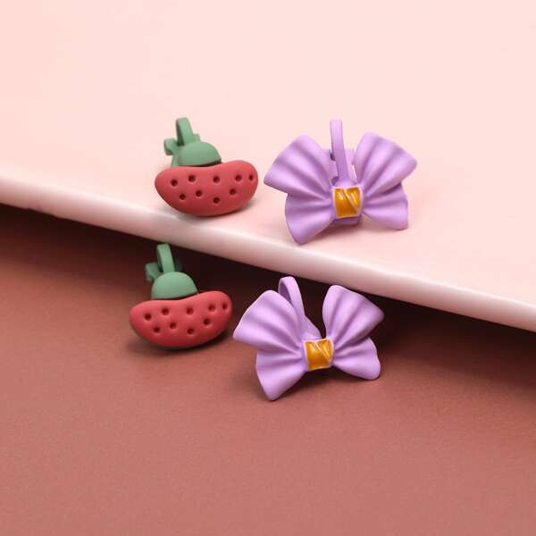 

2pairs Bow Decor Stud Earrings, Multicolor