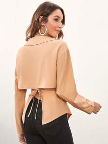 Cut Out Tie Back Twist Front Blouse - Apricot - View 2