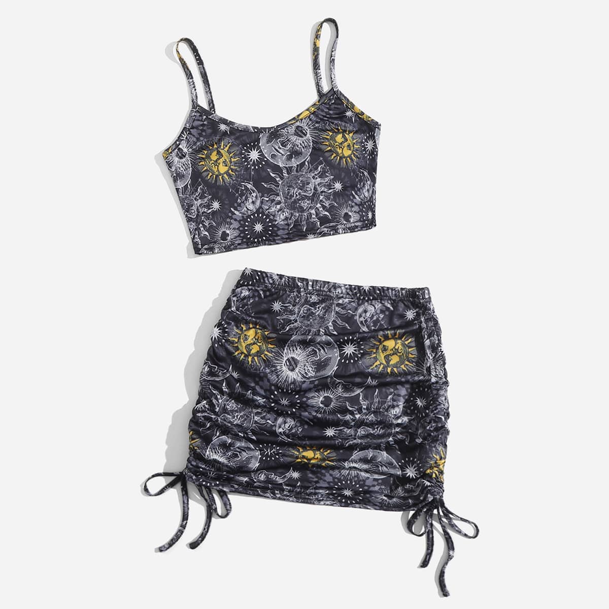 

Sun & Moon Graphic Crop Cami & Drawstring Skirt, Multicolor