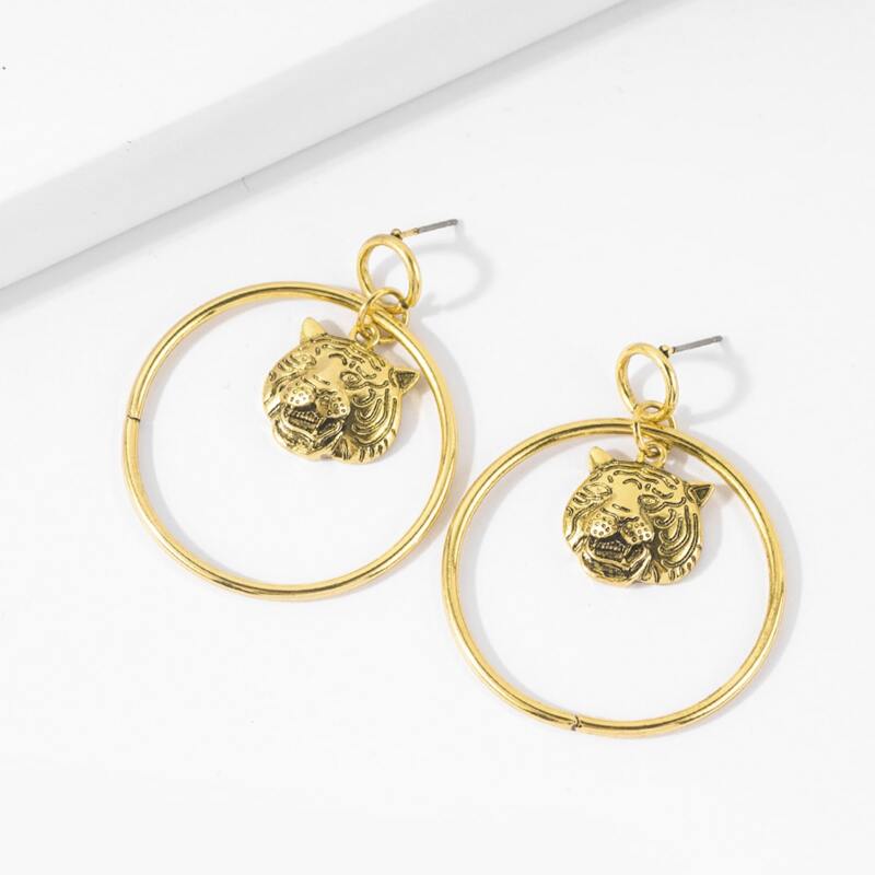 

Lion Drop Earrings, Gold